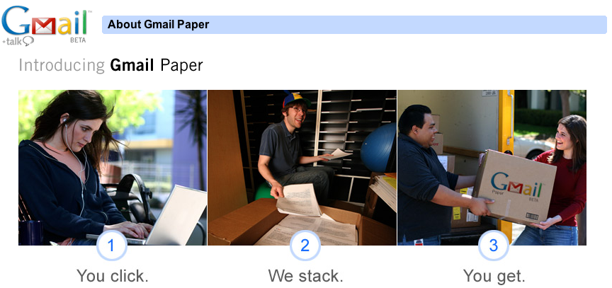 Gmail Paper April Fools' day prank