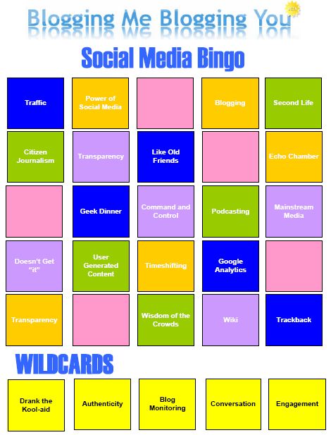 Social Media Bingo board
